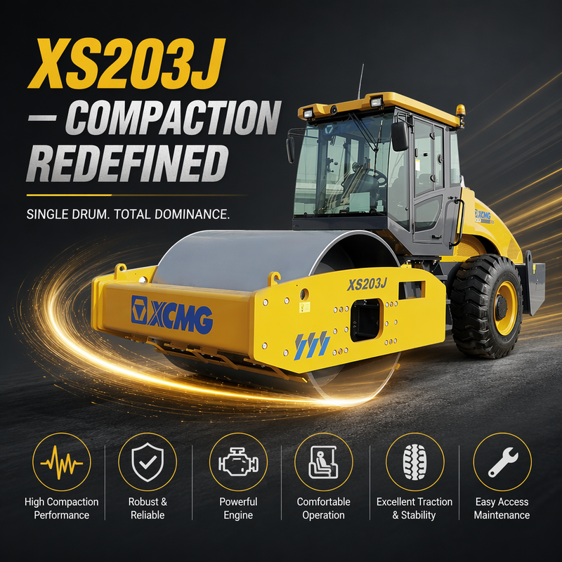مدحلة اهتزازية ذات أسطوانة مفردة XS203J بوزن 20 طن | آلة دك الطرق بمحرك شانغتشاي لبناء الطرق والسدود والمطارات