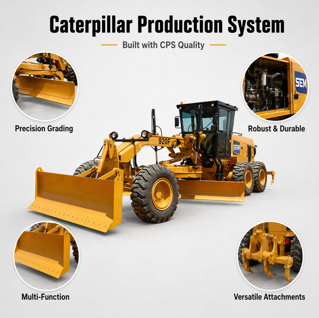 SEM920F F-Series Tier 2 Motor Grader, SDEC Engine PPPC Load-sensing Hydraulic Road Grader