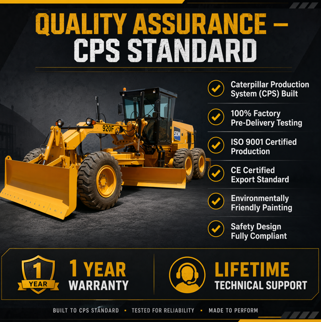 SEM920F F-Series Tier 2 Motor Grader, SDEC Engine PPPC Load-sensing Hydraulic Road Grader